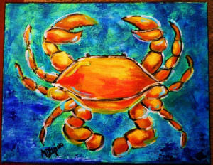 Orange Crab art painting ocean beach seafood nautical canvas seaside ...