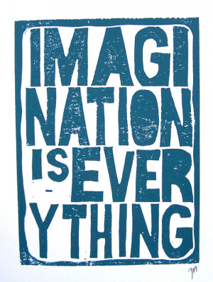 LINOCUT PRINT - Einstein quote - Imagination is everything BLUE ...