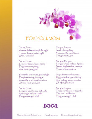 Lyric Sheet for original Tribute to Mother song 'For You, Mom'