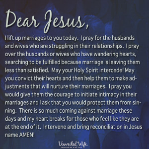 Dear Lord, I lift up marriages to You today. I pray for the husbands ...
