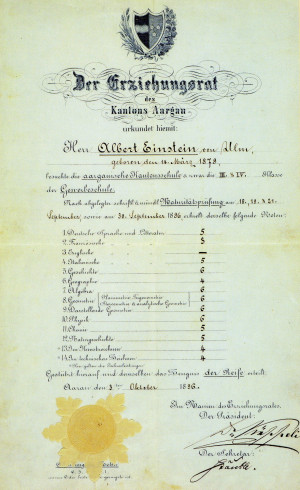 Albert Einstein 's matriculation certificate that he received at the ...