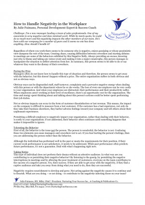 Addressing Negativity in the Workplace