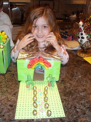 ... made her leprechaun trap using shoe boxes, streamers, glitter