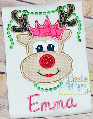 Princess Reindeer with Pearl Necklace Beads Applique