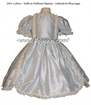 Platinum Victorian Style Flower Girl Dresses with ivory lace and silk ...