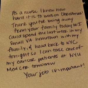 nurse wrote an emotional thank you note to her flight crew.