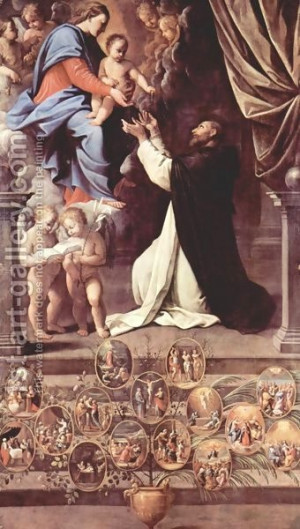 St Dominic receiving the rosary from the BVM