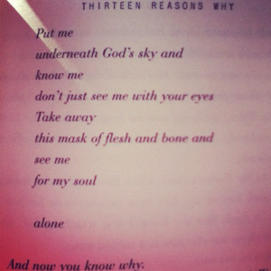 ... , Hannah Baker, Thirteen Reasons, Soul Mates, Soul Alone, Book Quotes