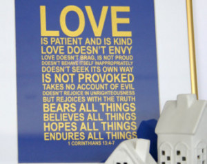 ... patient, Lover is kind... 1 Corinthians 13:4-7 8x10 Gold on Royal blue