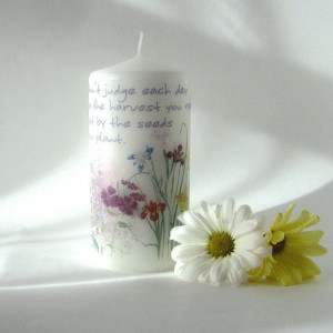 Flower Garden Pillar Candle with Inspirational Quote