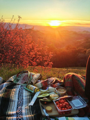 Mountain picnic at sunset