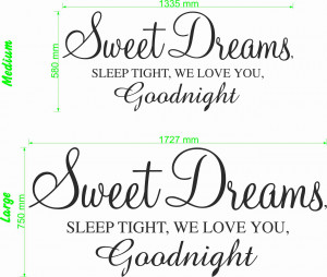 Sweet dreams sleep tight quote size chart wall art decal vinyl sticker