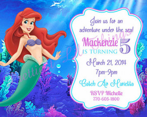 The Little Mermaid Girls Birthday Party Invitation Ariel Under The Sea ...