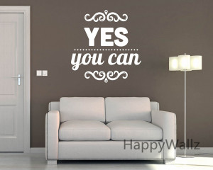 Yes You Can Motivational Quote Wall Sticker DIY Decorative ...