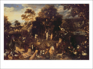 The Garden of Eden with Adam and Eve (Oil on Canvas)