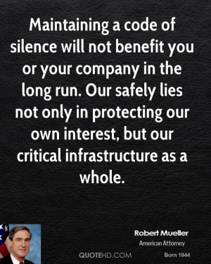Maintaining a code of silence will not benefit you or your company in ...