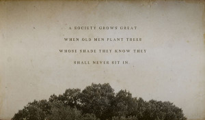 society grows great when old men plant trees whose shade they know ...