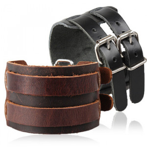 HandMade Wide Leather Belt Bracelet Bangles Fashion Jewelry Pulseira ...