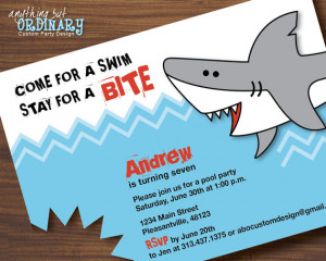 Shark Bite Birthday Invitation, DIY Pool Party Invite, printable ...