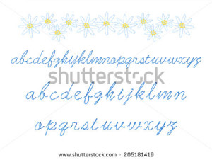 ... embroidery and alphabet lowercase cursive embroidery - stock vector