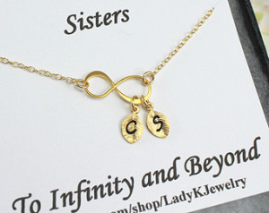 Sister's Infinity Bracelet w/ E ngraved Sisters Initials Leaf Charm ...