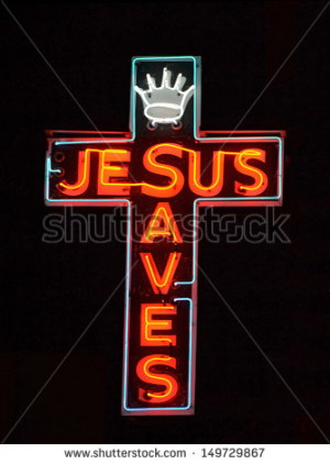 red neon sign reading Jesus Saves