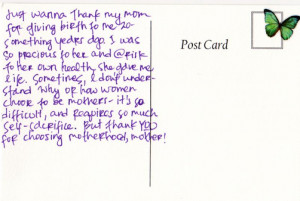 daughter's Traveling Postcard written to her mother.
