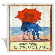 Vintage Beach Quote Postcard Shower Curtain for
