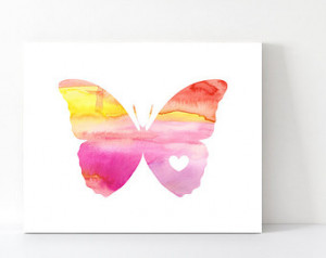 BUTTERFLY Art Watercolor Print Butterfly Nursery Art Animal Silhouette ...