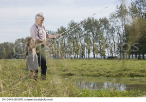 Grandfather and Granddaughter fishing