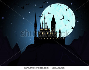 Halloween background, vampire castle in the mountains with the bats ...