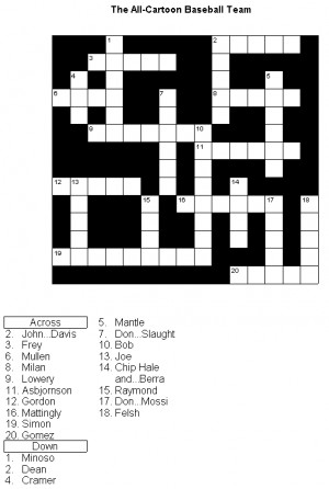 baseball games puzzles crossword puzzle the all cartoon baseball team