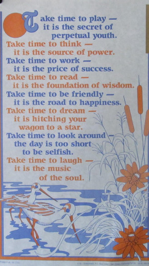 Take time to play...scroll mini poster quote vintage 1980's