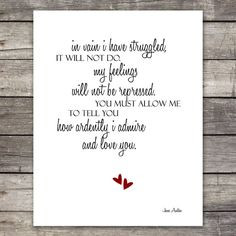 Large 11X14 Pride and Prejudice Quote Print with Mr. Darcys Proposal ...