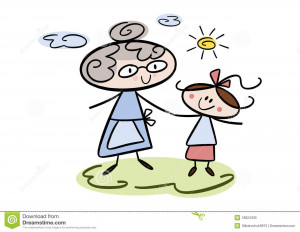 ... cartoon/doodle illustration of a happy grandmother and granddaughter