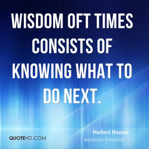 Wisdom oft times consists of knowing what to do next.