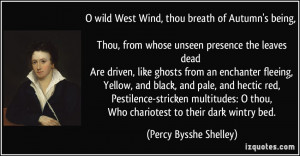 Wind, thou breath of Autumn's being, Thou, from whose unseen presence ...