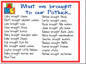 Potluck Food List Potluck!