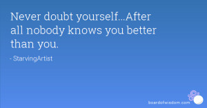 Never doubt yourself...After all nobody knows you better than you.