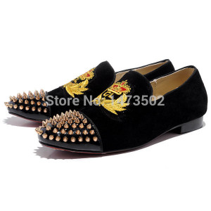 red bottom men shoes harvanana spikes suede mens loafers flat shoes