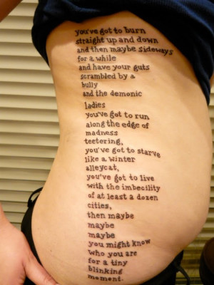 Poem Tattoo On Lady Side Rib