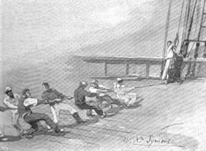 Sailors sang shanties while performing shipboard labor.