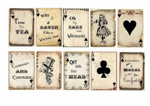 10 Vintage Alice in Wonderland Quote Playing Cards Gift Tags/Toppers