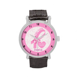 Pink Ribbon Breast cancer survivor & pink border Wrist Watches