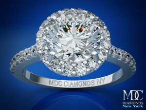 Round Diamond Halo Cathedral Engagement Ring with pave diamond band ...