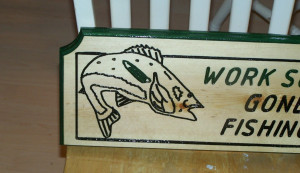 Engraved Funny Wood Sign Work Sucks Gone Fishing Wooden Plaque MTO
