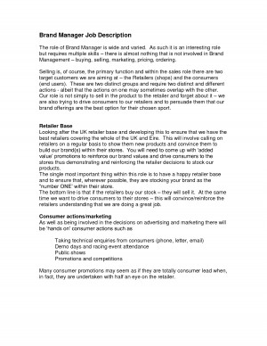 Brand Manager Job Description Sample