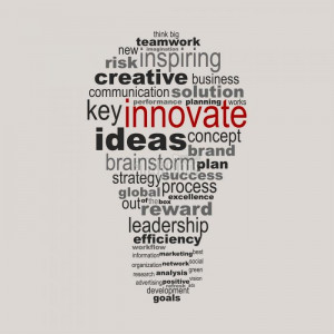Affiche des mots en forme de l'innovation des entreprises de l'ampoule