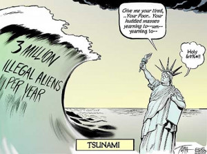 Political cartoon_on_immigration tsunami statue of liberty