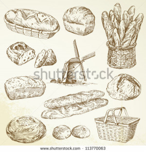 French Bakery Drawing Bakery bread hand drawn set